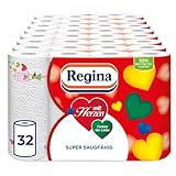 Regina mit Herzen Haushaltstücher 3-lagig | 32 Rollen-Packung (8 x 4 Einzelpackungen) | 43 Blatt...